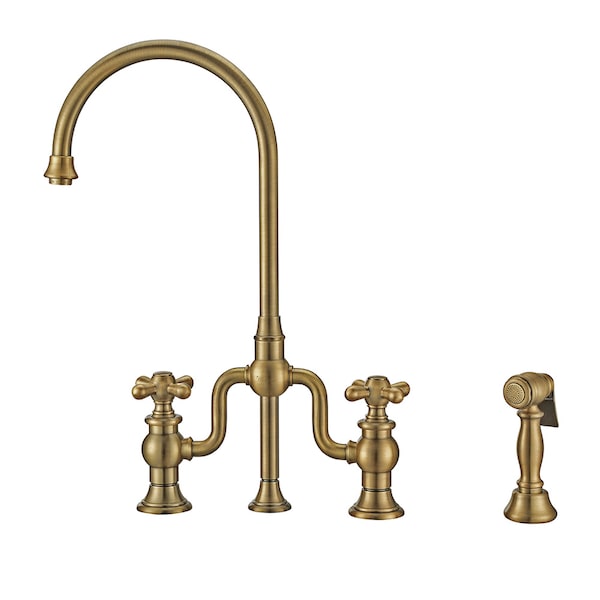 Whitehaus Bridge Faucet W/ Gooseneck Swivel Spout, Cross Handles And Brass Side S WHTTSCR3-9773-NT-AB - main